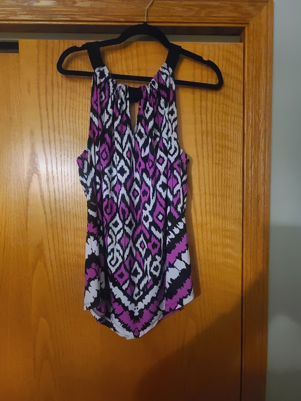 INC International Concepts Purple, Black & White Ikat Printed Top